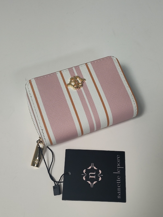 Nanette Lepore Handbags - Nanette Lepore Pink and White Striped Zip-Around Wallet with Gold Logo